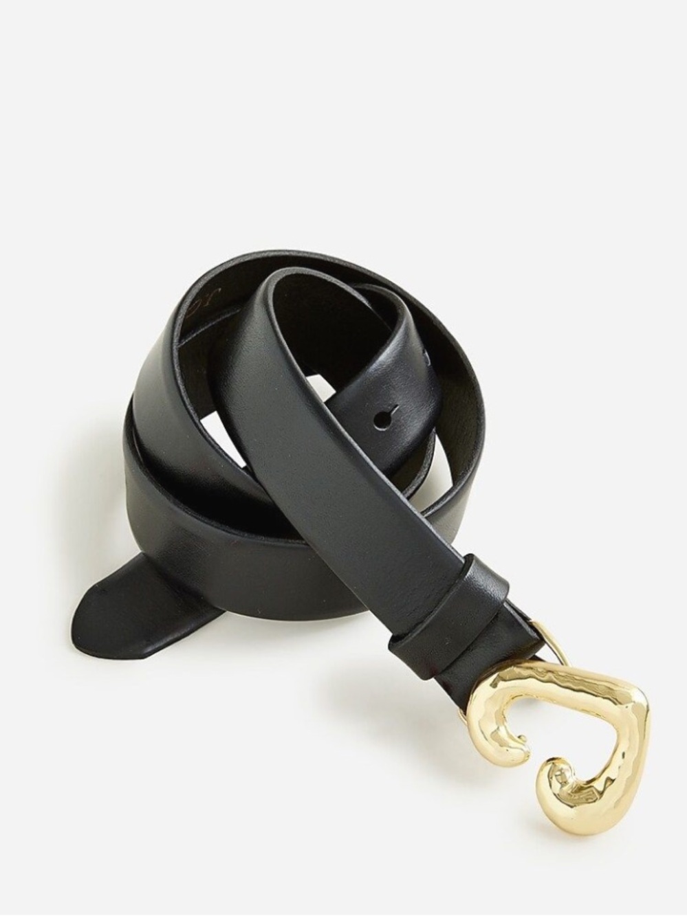 J. Crew Black Leather Belt with Gold Heart Buckle